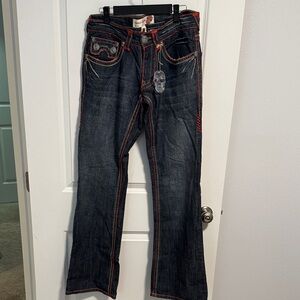 Laguna B Men's Bootcut Jeans - Dark Blue with Red Stitching